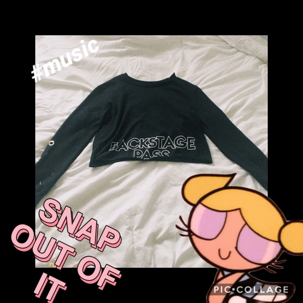 BLACK backstage pass croptop w/holes